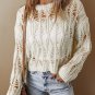 White Cut Out Crochet Crew Neck Loose Fit Sweater