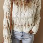 White Cut Out Crochet Crew Neck Loose Fit Sweater