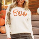 Apricot Boo Knitted Pattern Ribbed Edge Drop Shoulder Sweater
