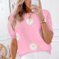 Pink Flower Pattern Short Sleeve Knitted Top