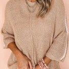 Light French Beige Contrast Striped 3/4 Sleeve Crew Neck Sweater