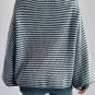 Sail Blue Striped Lantern Sleeve Drop Shoulder Cozy Sweater