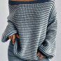 Sail Blue Striped Lantern Sleeve Drop Shoulder Cozy Sweater