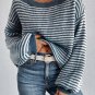 Sail Blue Striped Lantern Sleeve Drop Shoulder Cozy Sweater