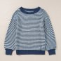 Sail Blue Striped Lantern Sleeve Drop Shoulder Cozy Sweater