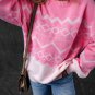 Pink Western Aztec Geometric Drop Shoulder Sweater