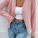 Sepia Rose Textured Knit Pearl Beaded Button Up Cardigan