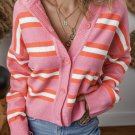 Pink Stripe Drop Shoulder Buttons Cardigan Sweater