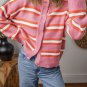 Pink Stripe Drop Shoulder Buttons Cardigan Sweater