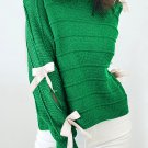 Bright Green Bow Knot Cut Out Round Neck Loose Sweater