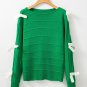 Bright Green Bow Knot Cut Out Round Neck Loose Sweater