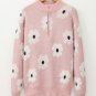 Pink Floral Pattern Half Zip Drop Shoulder Sweater
