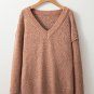 Dark Brown Loose Eyelet V Neck Drop Shoulder Sweater