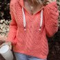 Gold Flame Cable Knit V Neck Contrast Drawstring Hooded Sweater