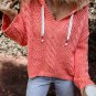Gold Flame Cable Knit V Neck Contrast Drawstring Hooded Sweater