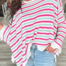 Rose Stripe Oversized Drop Shoulder Sweater with Pocket