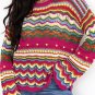 Rose Red Colorblock Striped Hollowed Knit Loose Sleeve Sweater