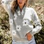 Gray Floral Pattern Half Zip Drop Shoulder Sweater