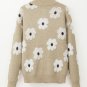 Khaki Floral Pattern Half Zip Drop Shoulder Sweater