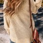 Parchment Loose Eyelet V Neck Drop Shoulder Sweater
