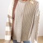 Khaki Cable Knit Colorblock Crew Neck Drop Shoulder Sweater