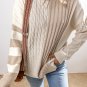 Khaki Cable Knit Colorblock Crew Neck Drop Shoulder Sweater