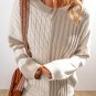 Khaki Cable Knit Colorblock Crew Neck Drop Shoulder Sweater
