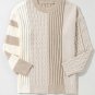 Khaki Cable Knit Colorblock Crew Neck Drop Shoulder Sweater