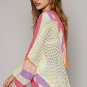 Pink Oversized Colorblock V Neck Hooded Sweater