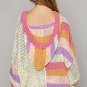 Pink Oversized Colorblock V Neck Hooded Sweater