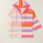 Pink Oversized Colorblock V Neck Hooded Sweater