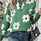 Green Floral Pattern Half Zip Drop Shoulder Sweater
