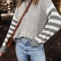 Gray Stripe Geometric Textured Drop Shoulder Sweater