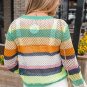 Green Colorblock Patchwork Knit Crochet Eyelet Sweater
