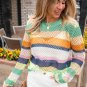 Green Colorblock Patchwork Knit Crochet Eyelet Sweater