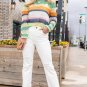 Green Colorblock Patchwork Knit Crochet Eyelet Sweater