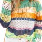 Green Colorblock Patchwork Knit Crochet Eyelet Sweater