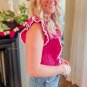 Strawberry Pink Textured Knit Ruffled Mock Neck Sweater Tank