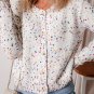 White Rhinestone Decor Multicolor Confetti Sweater Cardigan