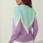 Green Chevron Colorblock Ribbed Knit Drop Shoulder Sweater