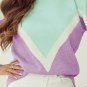 Green Chevron Colorblock Ribbed Knit Drop Shoulder Sweater