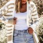 Smoke Gray Gingham Striped Knitted Open Front Cardigan