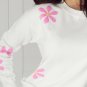 White Flower Pattern Ribbed Edge Elegant Sweater