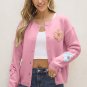 Pink Cute Knitted Floral Pattern Button Up Cardigan