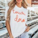 White Touchdown Tinsel Puff Short Sleeve Crew Neck Sweater