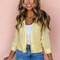 Yellow Cream Pointelle Knit Open Front Short Cardigan