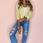 Yellow Cream Pointelle Knit Open Front Short Cardigan