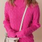 Rose Red Solid Cable Knit High Neck Drop Shoulder Sweater