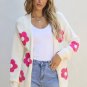 Rose Red Flower Pattern Open Front Cardigan