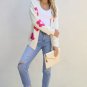 Rose Red Flower Pattern Open Front Cardigan